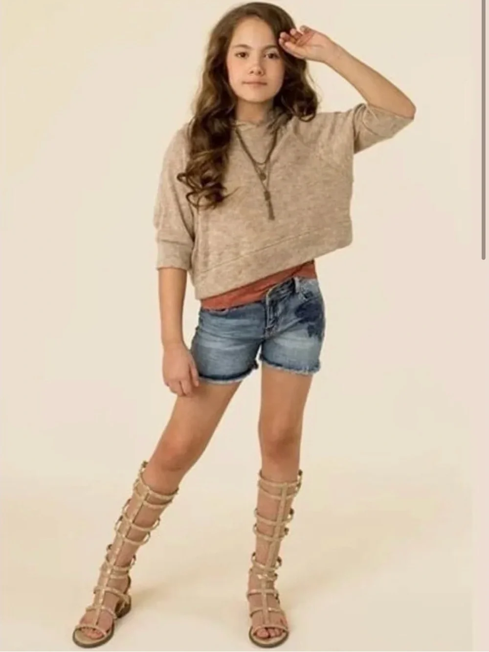 Joyfolie Girls Tan Knee-High Gladiator Sandals